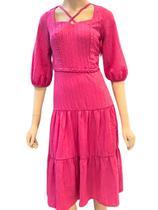 Vestido Midi Soltinho Festa com Manga 3/4 Elegante