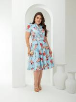 Vestido Midi Soltinho Floral Elegante Gode com Cinto Vestido Midi Soltinho Floral Elegante Gode com Cinto