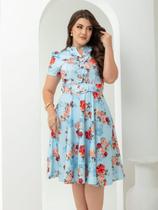 Vestido Midi Soltinho Floral Elegante Gode com Cinto Vestido Midi Soltinho Floral Elegante Gode com Cinto