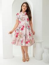 Vestido Midi Soltinho Floral Elegante Gode com Cinto Vestido Midi Soltinho Floral Elegante Gode com Cinto