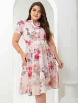 Vestido Midi Soltinho Floral Elegante Gode com Cinto Vestido Midi Soltinho Floral Elegante Gode com Cinto