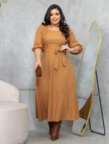 Vestido Midi Soltinho Manga 3/4 Elegante Social Moda Evangélica