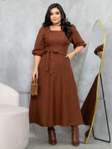 Vestido Midi Soltinho Manga 3/4 Elegante Social Moda Evangélica