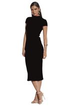 Vestido Midi Sommer Canelado Gola Redonda Preto