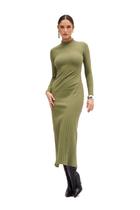 Vestido Midi Sommer Canelado Manga Longa Verde