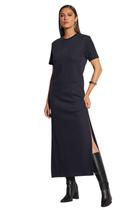 Vestido Midi Sommer Com Fenda Lateral Azul Alya