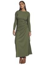 Vestido Midi Sommer Detalhe Franzido Lateral Verde