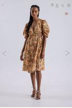 Vestido Mídi Transpassado Com Manga Bufante