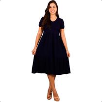 Vestido Midi Três Marias Bata De Babados Casual Manga Curta Viscose Soltinho Conforto Moda