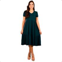 Vestido Midi Três Marias Bata De Babados Casual Manga Curta Viscose Soltinho Conforto Moda Vestido Midi Três Marias Bata De Babados Casual Manga Curta Viscose Soltinho Conforto Moda