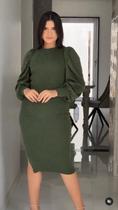 Vestido Midi Trico Manga Longa Bufante Princesa Balão Vestido Midi Trico Manga Longa Bufante Princesa Balão