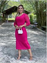 Vestido Midi Trico Modal Moda Evangélica Manga Rendada 3/4 Vestido Midi Trico Modal Moda Evangélica Manga Rendada 3/4