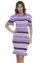 Vestido Midi Tricot Babado Manga Curta