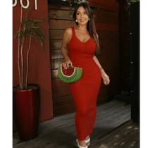 Vestido Midi Tricot Modal Canelado Feminino Tendência Verão Luxo Casual