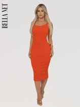 Vestido Midi Tubinho Colado com Alças Finas sem Bojo Elegante Moda Gringa