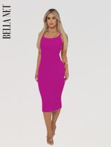 Vestido Midi Tubinho Colado com Alças Finas sem Bojo Elegante Moda Gringa