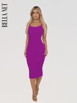 Vestido Midi Tubinho Colado com Alças Finas sem Bojo Elegante Moda Gringa - Fúcsia - M Vestido Midi Tubinho Colado com Alças Finas sem Bojo Elegante Moda Gringa - Fúcsia - M