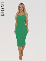 Vestido Midi Tubinho Colado com Alças Finas sem Bojo Elegante Moda Gringa - Marrom - M