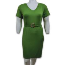 Vestido Midi Tubinho com Cinto Tecido Malha Decote Gola V Plus Size Vestido Midi Tubinho com Cinto Tecido Malha Decote Gola V Plus Size