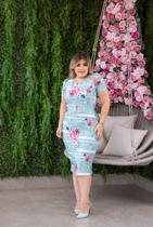 Vestido Midi Tubinho Estampado Acompanhado Com Cinto. Vestido Midi Tubinho Estampado Acompanhado Com Cinto.