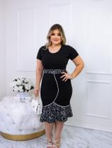 Vestido Midi Tubinho Estampado Plus Size Moda Evangelica Feminina Culto Florido Jovem