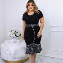 Vestido Midi Tubinho Moda Plus Size Evangelico Babado Confortavel Social Oferta Festividade do P ao G2