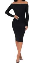 Vestido Midi Tubinho Ombro a Ombro Manga Longa