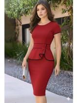 Vestido Midi Tubinho Vermelho Branco Social Modelador Com Laço Atacado Promoção