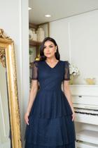 Vestido Midi Tule Poá Luxo Feminino Elegante Camadas Sofisticado