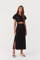 Vestido midi vazado cintura preto Vestido midi vazado cintura preto