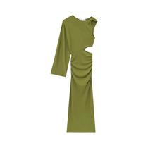 Vestido Midi Verde De Um Ombro Com Manga Longa Para Mulheres, Vestido De Festa De Verão HXAO