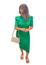 Vestido Midi Verde Trico Modal inverno manga princesa vestido modal