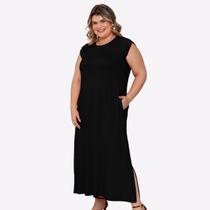 Vestido Midi Viscolycra Premium Soltinho Com Bolso Plus Size