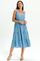Vestido midi viscose saia Três marias AZUL G