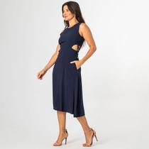 Vestido Midi Viscose Texturizada Detalhe Lateral Amarração