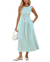 Vestido midi YEXPINE listrado sem mangas Swing A Line Green