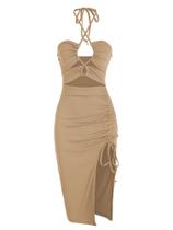 Vestido Midi ZAFUL sem Mangas - Modelo Halter Criss Cross