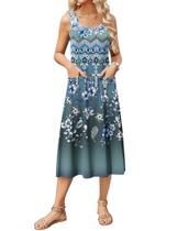Vestido midi Zeagoo, casual de verão, floral em linha A com bolsos Vestido midi Zeagoo, casual de verão, floral em linha A com bolsos