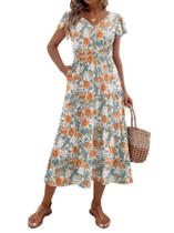 Vestido midi Zeagoo com estampa floral e bolsos de praia com babados