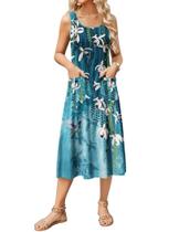 Vestido midi Zeagoo com estampa floral sem mangas em linha A com bolsos Vestido midi Zeagoo com estampa floral sem mangas em linha A com bolsos