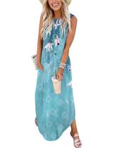 Vestido midi Zeagoo Summer Loose Beach com gola redonda para mulheres