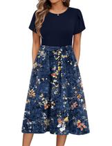 Vestido midi Zeagoo Vestido de verão de manga curta para mulheres azul marinho M Vestido midi Zeagoo Vestido de verão de manga curta para mulheres azul marinho M