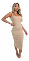 Vestido midi zero transparencia elegante e sexy nude