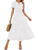 Vestido midi ZESICA 2025, casual de verão, manga curta, decote em V