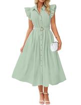 Vestido midi ZESICA 2025, verão, boho, decote em V, manga esvoaçante Vestido midi ZESICA 2025, verão, boho, decote em V, manga esvoaçante