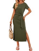 Vestido midi ZESICA feminino de manga curta de verão Bodycon 2025 Vestido midi ZESICA feminino de manga curta de verão Bodycon 2025