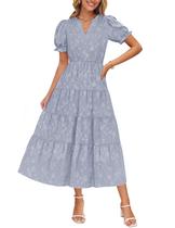 Vestido midi ZESICA feminino de verão 2025, manga curta Vestido midi ZESICA feminino de verão 2025, manga curta