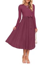 Vestido midi ZESICA, outono, manga comprida, plissado, uma linha, roxo, vermelho Vestido midi ZESICA, outono, manga comprida, plissado, uma linha, roxo, vermelho
