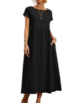 Vestido midi Zhyaj com gola redonda e manga curta casual para mulheres