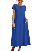 Vestido midi Zhyaj com gola redonda e manga curta casual para mulheres